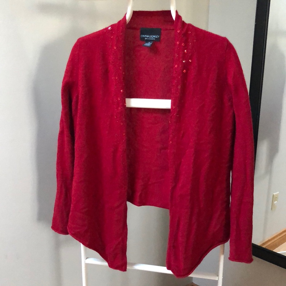 Cranberry-red Cynthia Rowley cashmere cardigan